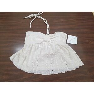 La Peche Cream Crochet Knit Strapless Tank Top Womens SZ S Boho Cottagecore NWT
